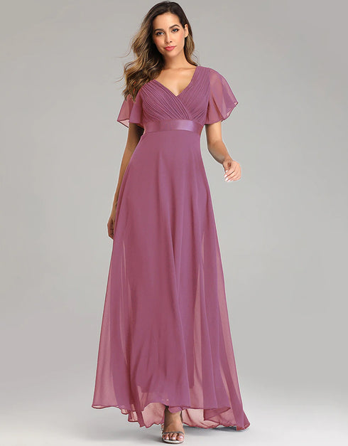Elegant V-Neck Chiffon Formal Evening Gown